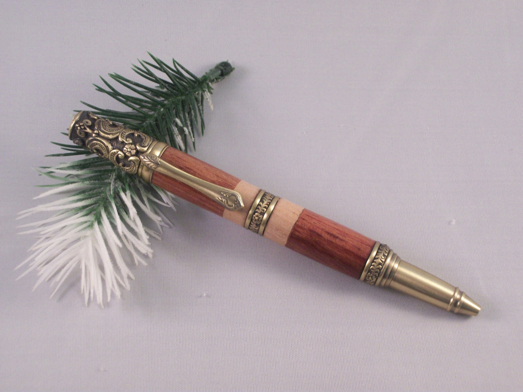 Hand Turned Victorian-Themed Pen in Antique Brass