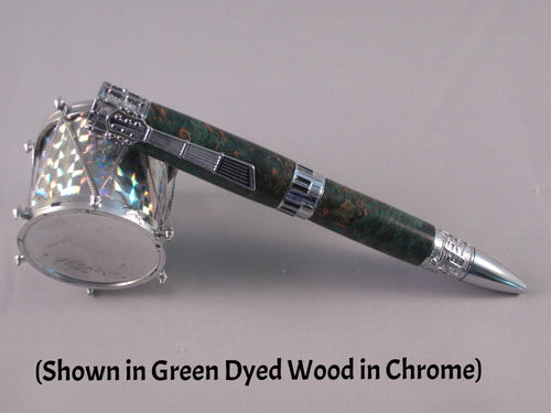 Hand Turned Music Themed Pen in Chrome