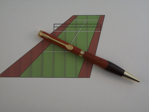 Hand-turned Padauk/Wenge Slim Pen with Tennis Clip in 24 kt Gold Finish