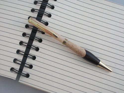 Hand-turned Combination Slim Pen with Open Clip in 24 kt Gold Finish